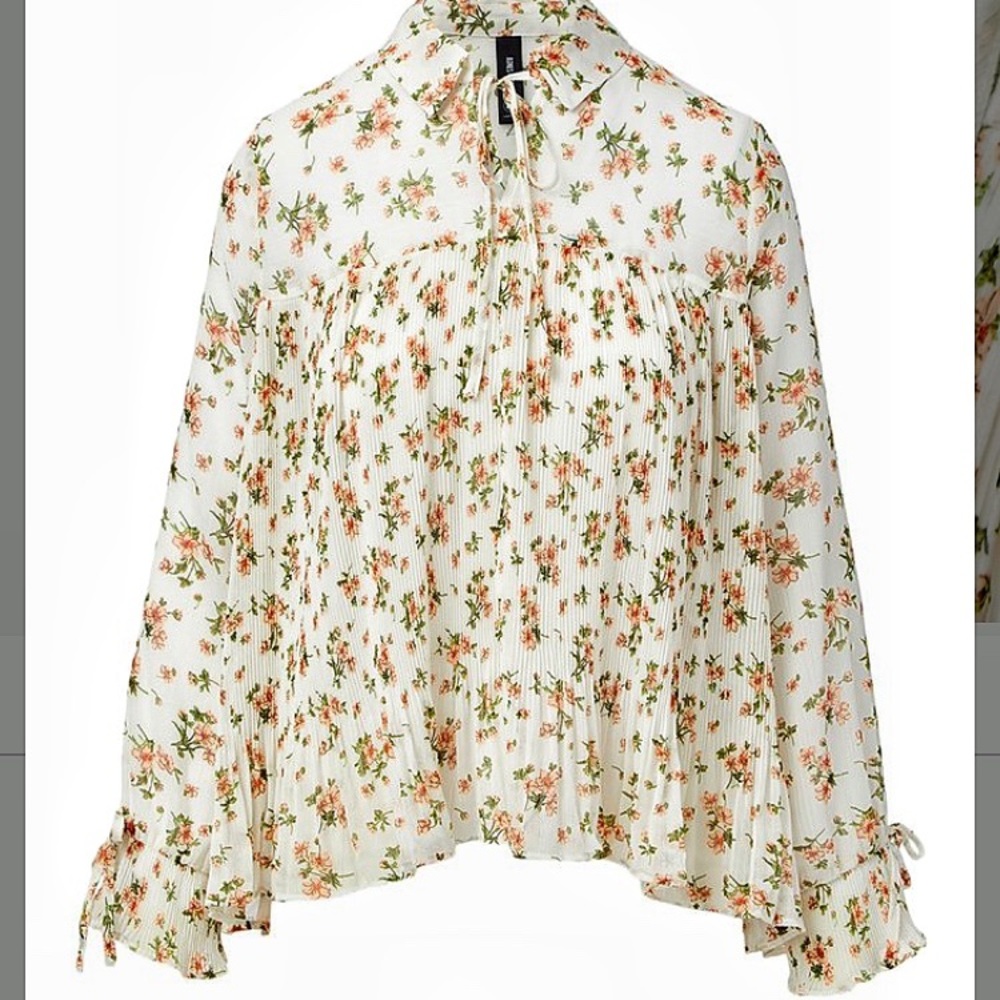 NWT Blush Poppy Pleated Poet-Sleeve Swing Top - M